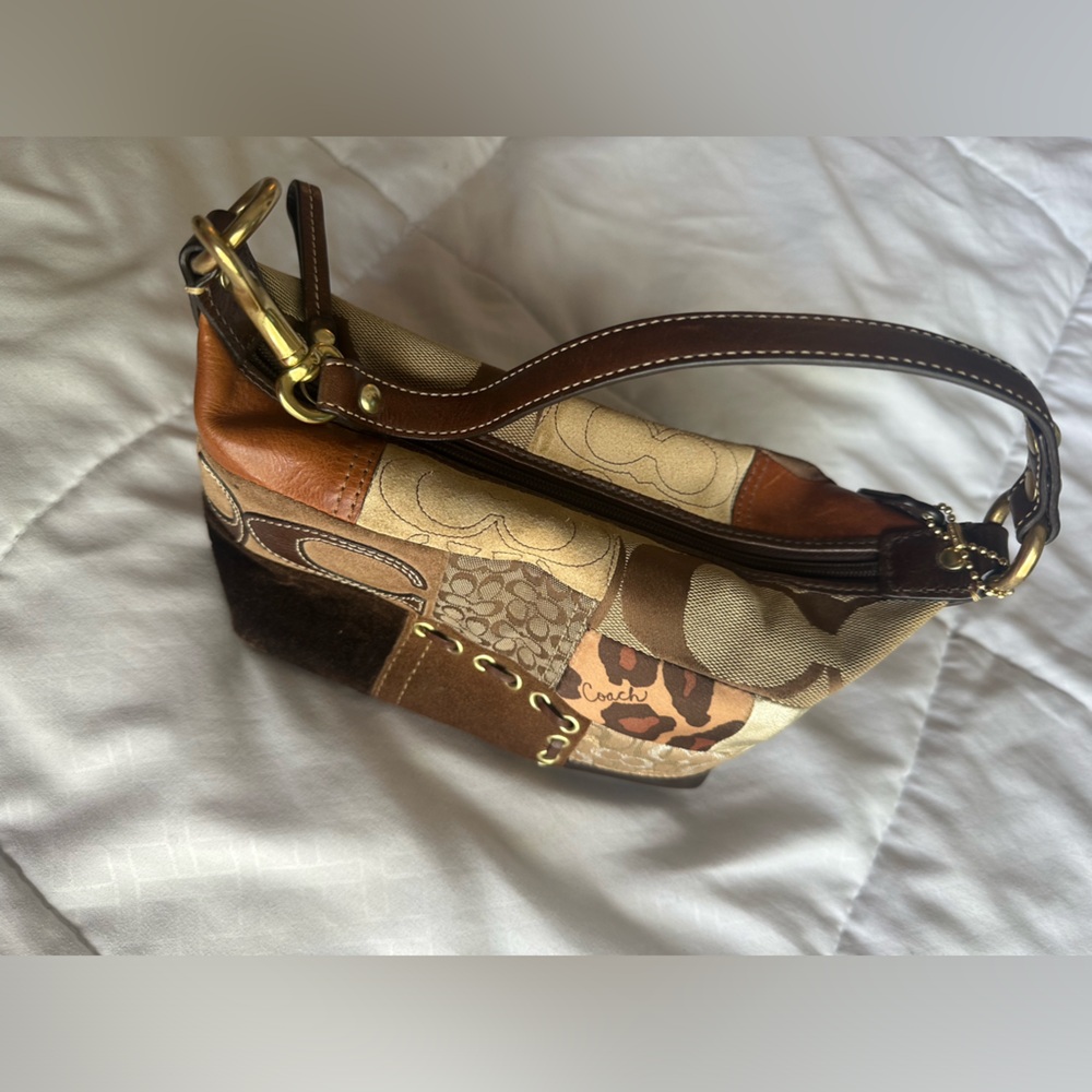 Coach Brown Patchwork Signature Leather & Canvas Shoulder Bag - Picture 4 of 5